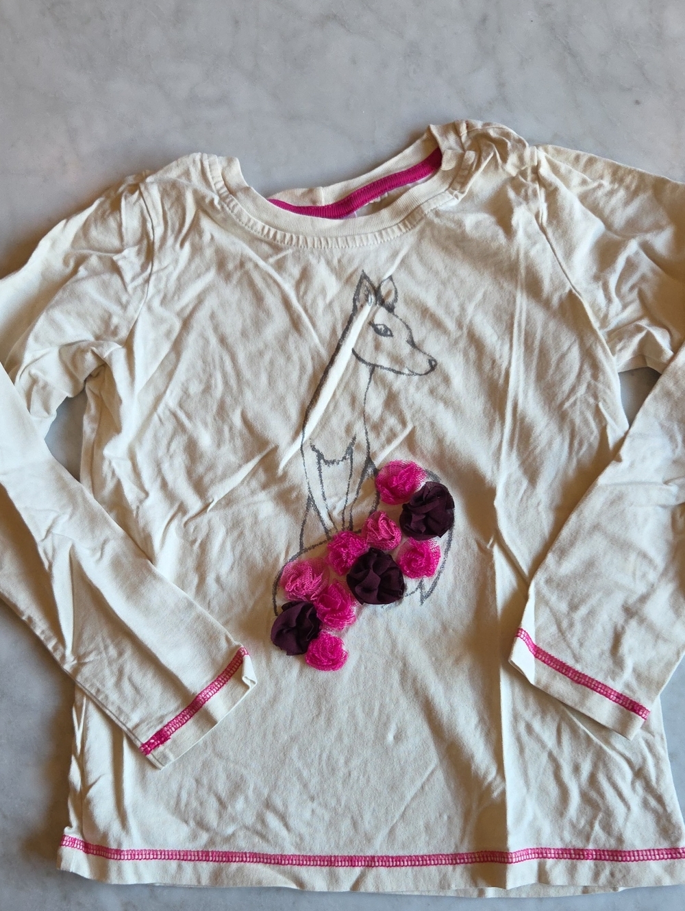 Hanna Andersson Long-Sleeve Cream Top with Pink Flower Accents